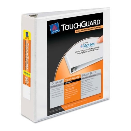 Avery Dennison Avery Touchguard Antimicrobial View Binder with Slant Rings, 2" Capacity, White 17143*****